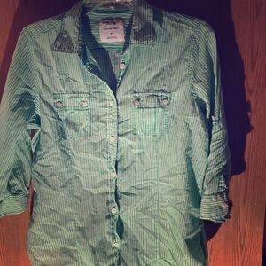 Green stripped button American Eagle top